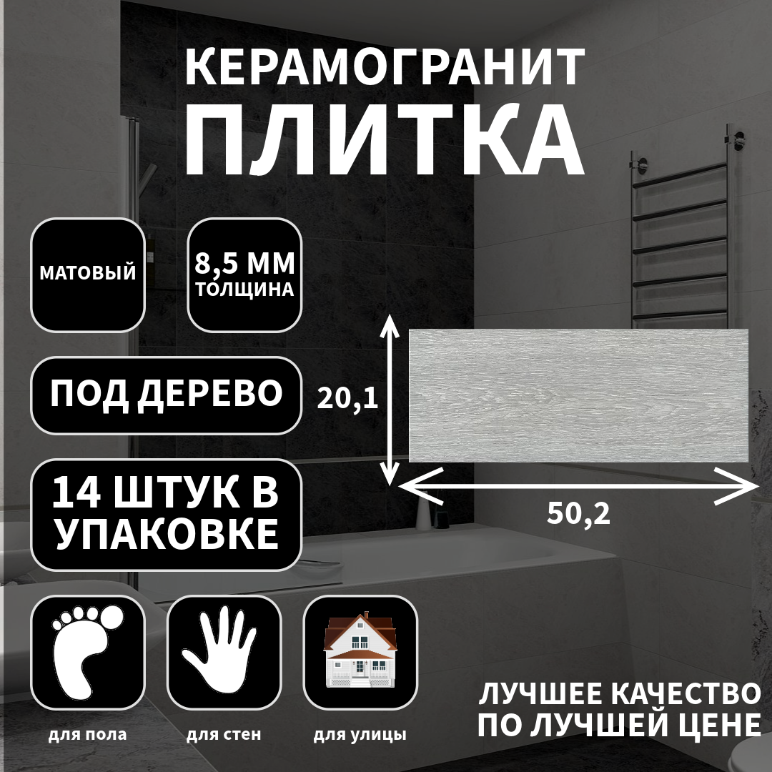 фото Керамогранит Kerama Marazzi Боско SG410520N Серый 20.1x50.2