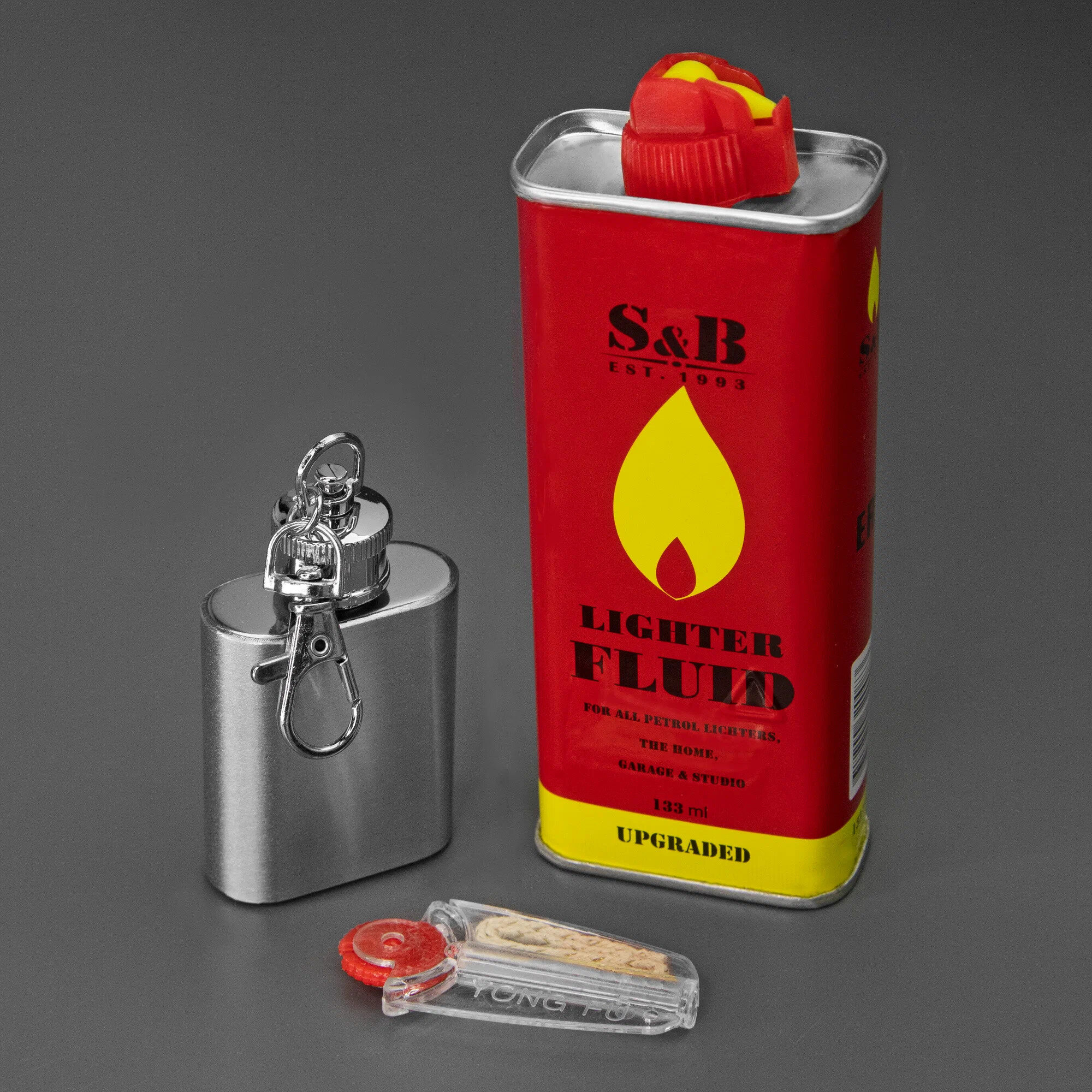 ЗИП набор-заправка для зажигалки: канистра стальная (30 мл), Lighter fluid (133 мл), фитиль (10 см) и кремний (7 шт)