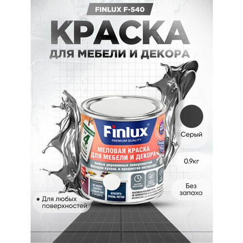 Краска для мебели и декора любых деревянных поверхностей, кухонь и предметов интерьера Finlux F-540-Серый-0,9 кг