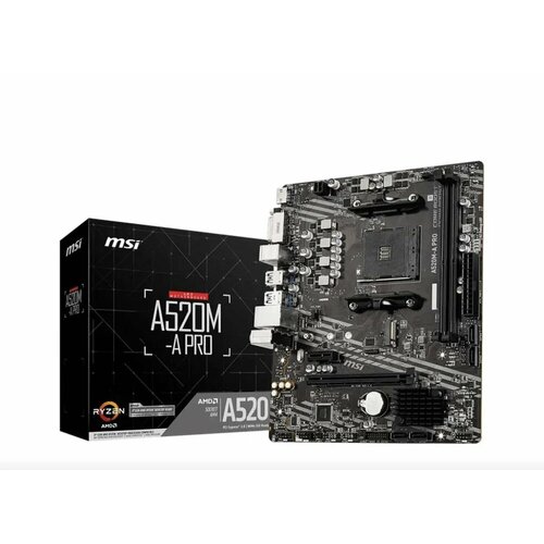 Материнская плата MSI A520M-A PRO mATX Socket AM4 2xDDR4-4600 HDMIDVI-D 1xPCI-Ex16x 1xPCI-Ex1x 4xSATA3 1xM2 771800₽