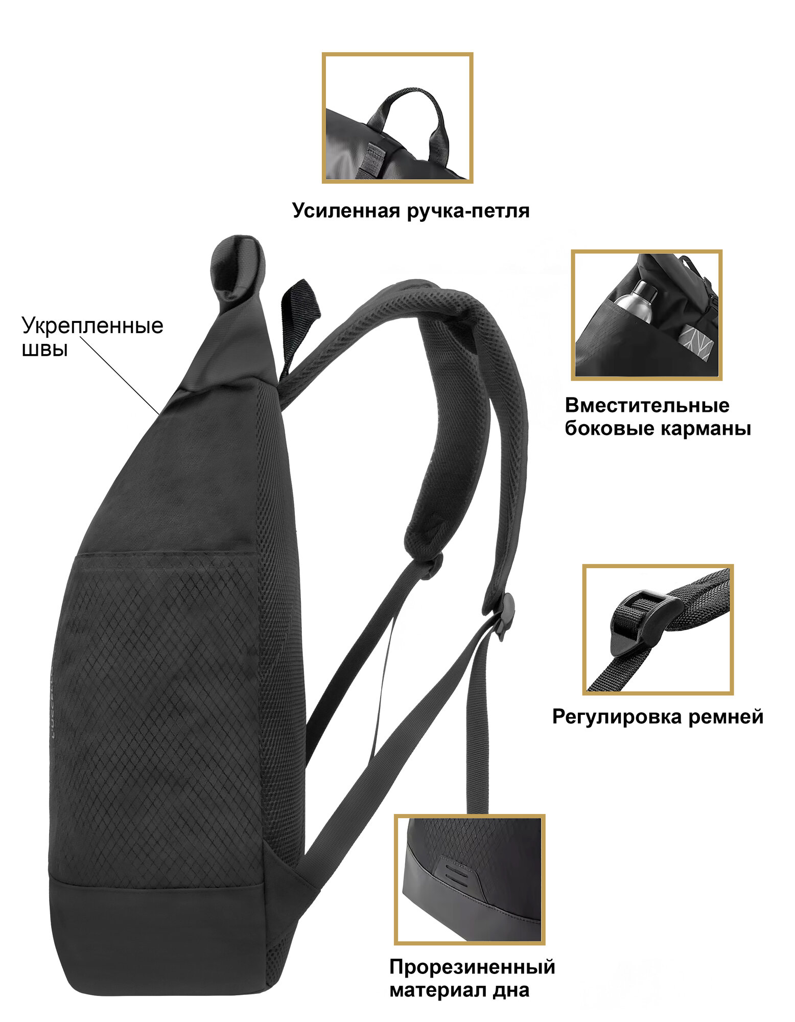 Рюкзак мешок L'Uccello, фактура матовая, черный — фото 1