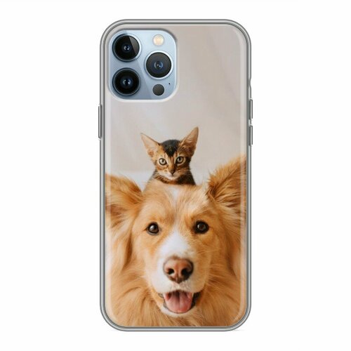 Дизайнерский силиконовый чехол для Iphone 13 Pro Max Собака и котенок