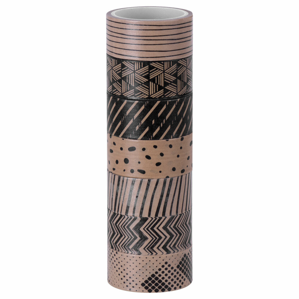 Клейкие WASHI-ленты для декора кофейные цвета, 15 мм х 3 м, 7 цветов, рисовая бумага, остров сокровищ, 661706 упаковка 4 шт.