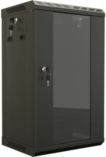 Hyperline TDB-6U-GP-RAL9004 Шкаф настенный 10", 6U, 366,5х390х300, уст. размер 254 мм, со стеклянной дверью, открывающиеся стенки,