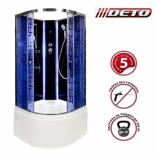 Душевая кабина Deto BM4590N (90x90x208) LED BLACK, высокий поддон, стекло тонированное, универсальная