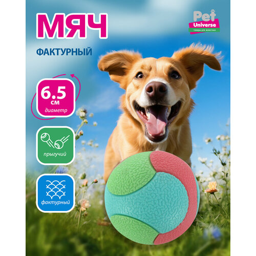 Игрушка для собак Pet Universe трёхцветный фактурный мячик диаметр мячик 6,5 см, 101 гр, ТПР, PU3041