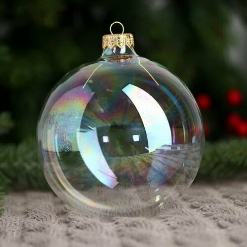 Шарик из стекла с подвесом, d- 10 см люстр перламутровый комбинированный, бесцветный, прозрачный