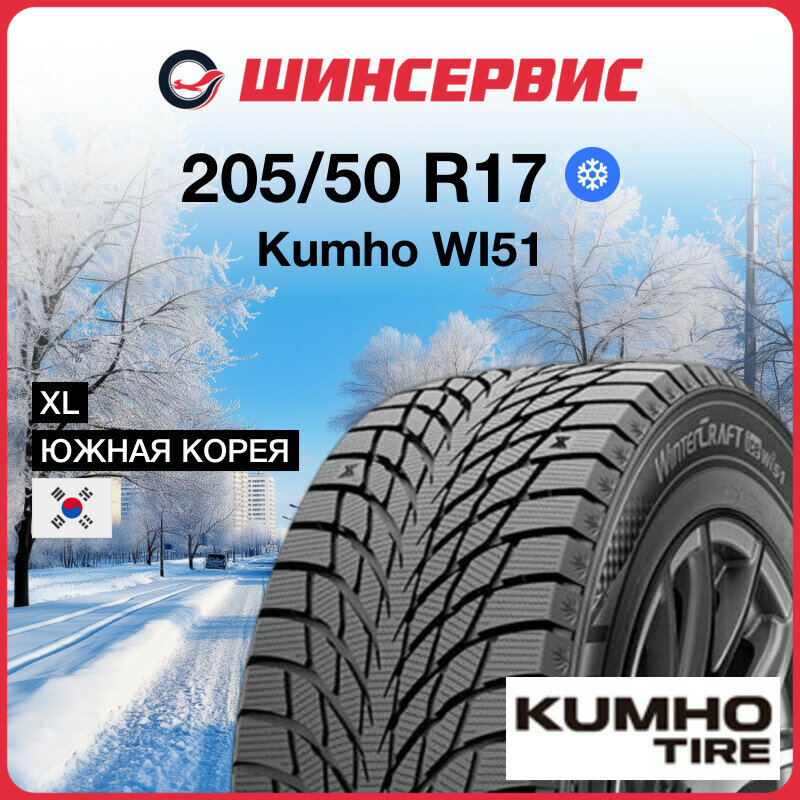 Зимняя нешипованная шина Kumho WI51 205/50 R17 93T