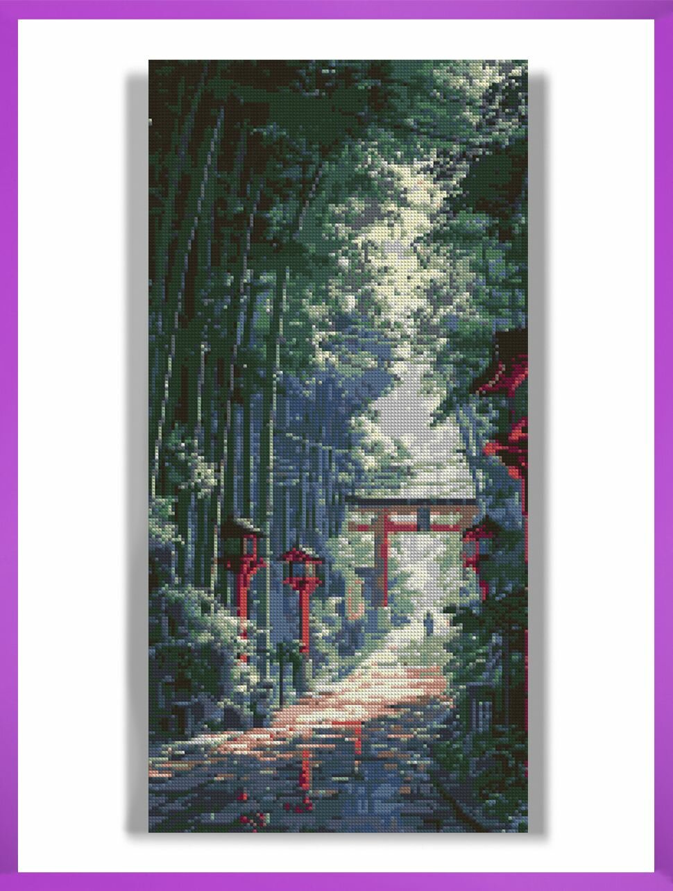 Алмазная мозаика на подрамнике - вышивка Лесная тропа 30 х 60 см