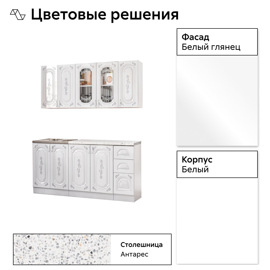 Кухонный гарнитур прямой Нонтон Лиза-2 1.8 м белый глянец — фото 1
