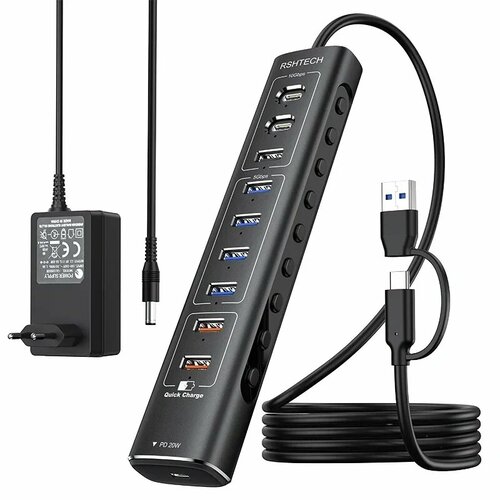 RSHTECH 10-портовый USB 32 концентратор EU Plug Adapter 3757₽