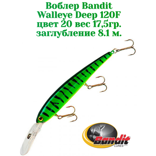 Воблер Bandit Walleye Deep 120F original цвет 20 FIRE TINGER вес 17,5гр. заглубление 8.1 м.