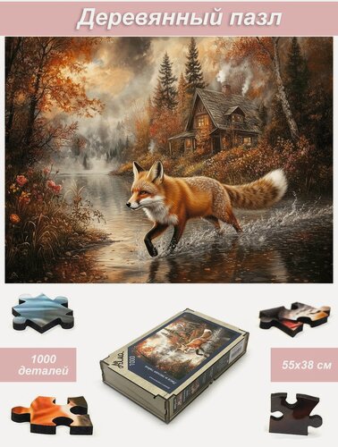 Изображение товара Пазл деревянный для взрослых Алма 1000 деталей. Дикие и симпатичные. Лиса и лесная тайна