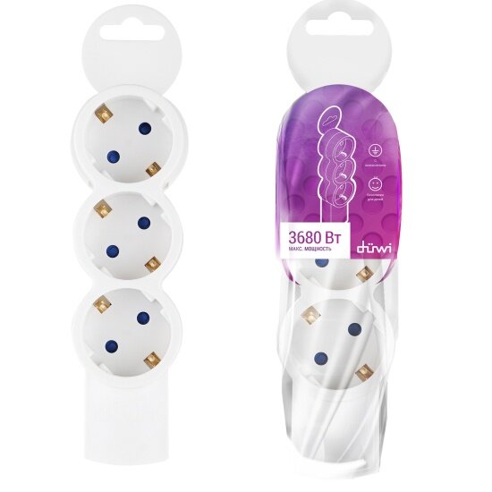 Колодка пластиковая Duwi розеточная Quick Fix 3 гнезда с/з защитные шторки 3680Вт16А IP20 белая 32017 5