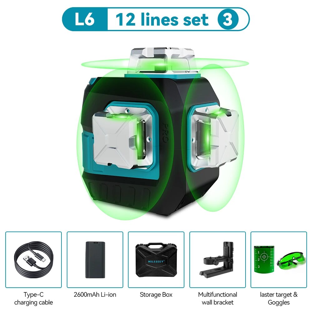 Лазерный уровень Mileseey 3D  12 линий  3 360  перезаряжаемый вручную  12 Lines Set 3