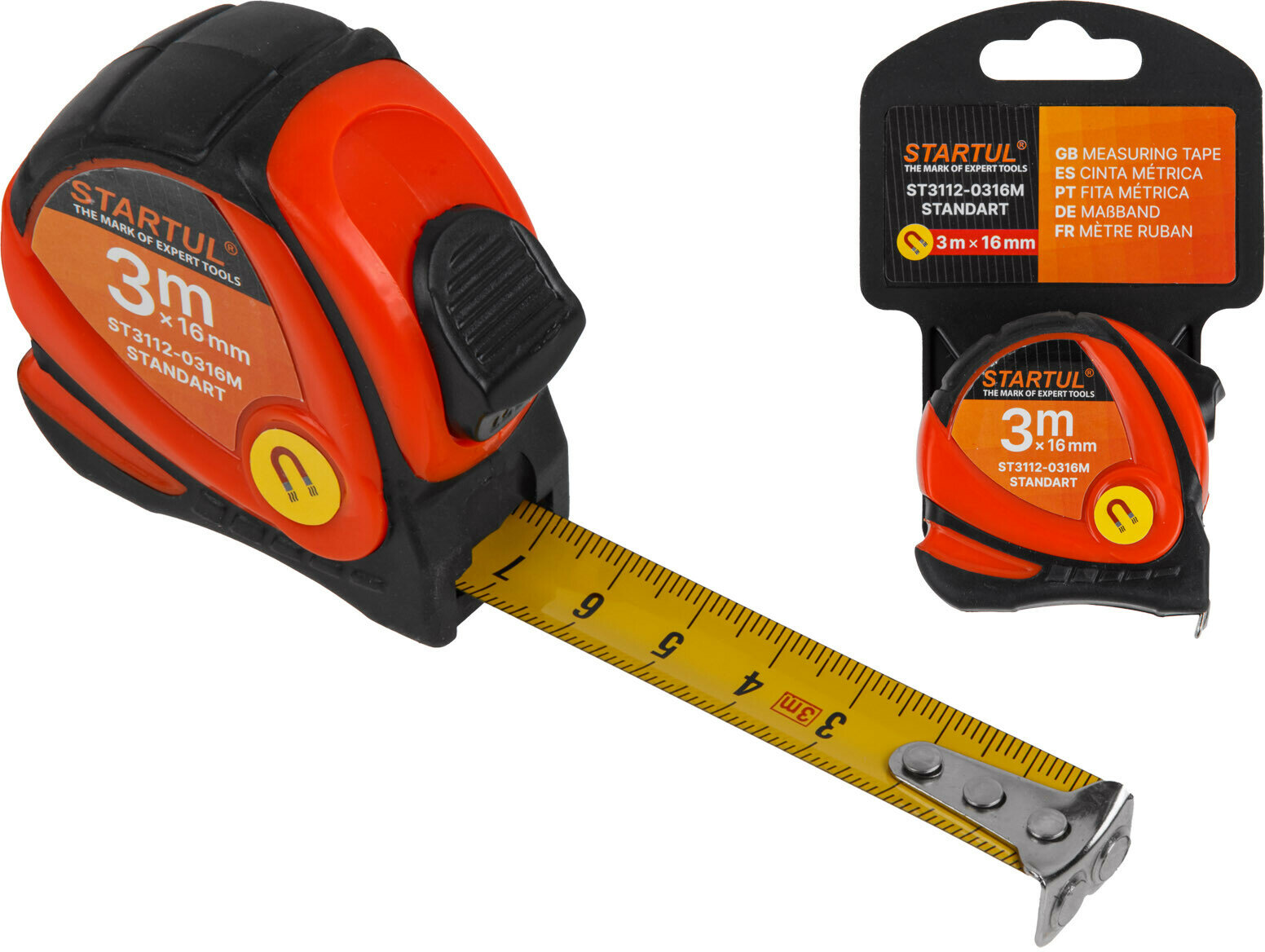 Рулетка строительная STARTUL STANDART ST3112-0316M, длина 3 м, ширина 16 мм, магнитный зацеп — фото 1