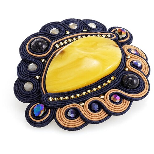Amberholl Плетёная брошь, украшенная натуральным янтарём, авантюрином и кристаллами «Индия»