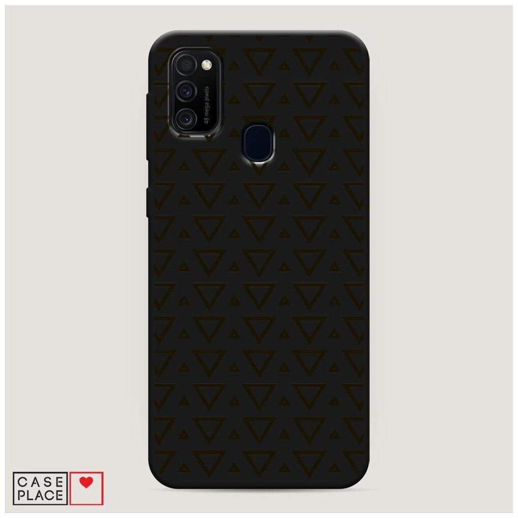 Матовый силиконовый чехол "Черные треугольнки фон" на Samsung Galaxy M21 / Самсунг Галакси М21