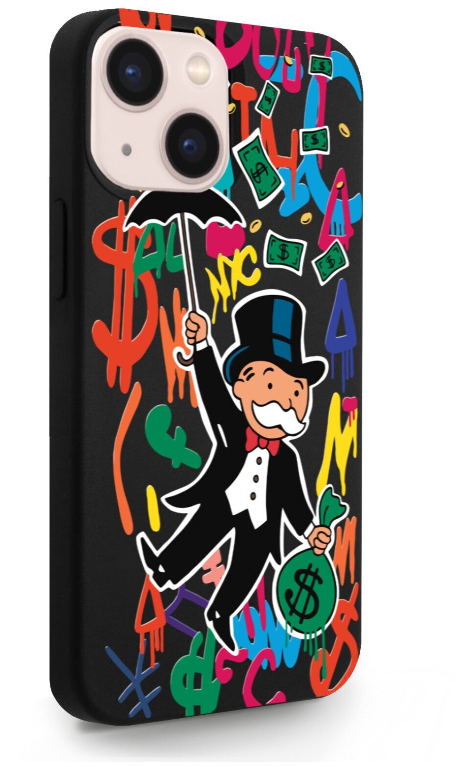 Черный силиконовый чехол MustHaveCase для iPhone 13 Mini Rich uncle PennyBags/ Богатенький дядюшка толстосум для Айфон 13 Мини Противоударный