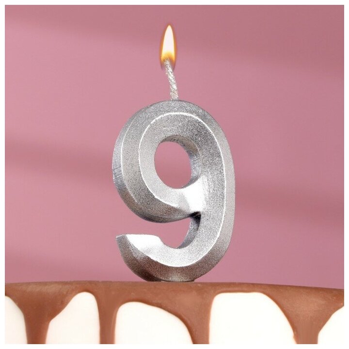 Страна Карнавалия Свеча в торт "Грань", цифра "9", серебряный металлик, 6,5 см