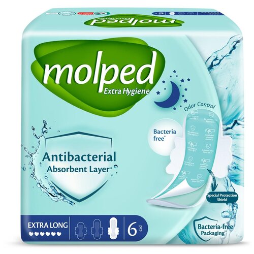 Molped прокладки Antibacterial Extra Long, 6 капель, 6 шт.