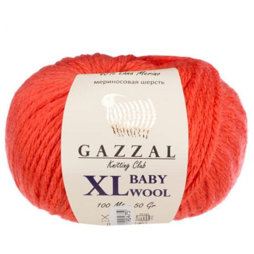 Пряжа GAZZAL Baby Wool XL, 40 % мериносовая шерсть, 20 % кашемир, 40 % акрил, 50 г, 100 м, 10 шт., 819 коралловый 100 м