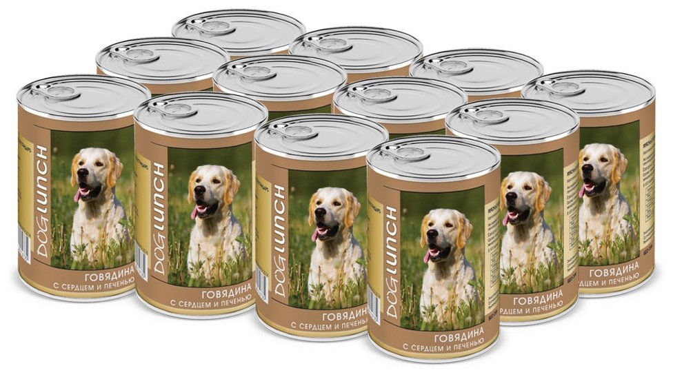 DogLunch консервы для собак Говядина с Сердцем и печенью в желе 12шт х 410гр