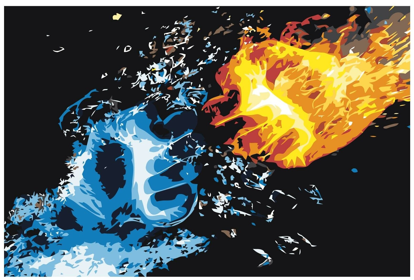 Картина по номерам, "Живопись по номерам", 40 x 60, FT06, Огонь, вода, абстракция, руки, кулак, битва