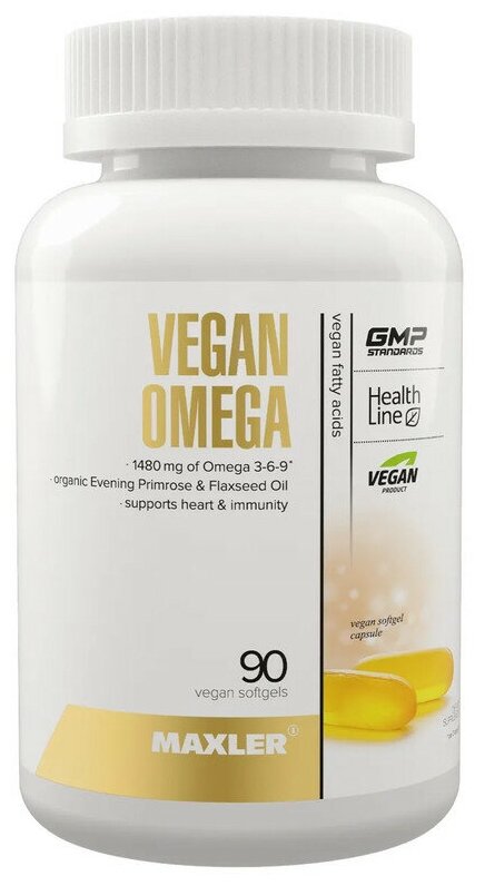 Омега для веганов с маслом Примулы вечерней / Maxler Omega 3-6-9 90 капсул / Витамины для женщин и мужчин