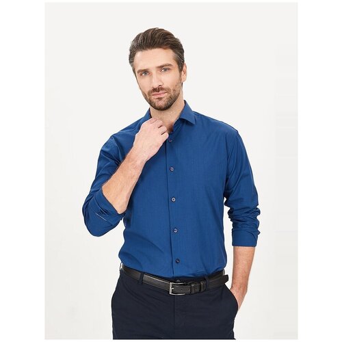фото Рубашка мужская длинный рукав greg 230/139/db/z/7p, полуприталенный силуэт / regular fit, цвет синий, рост 174-184, размер ворота 43