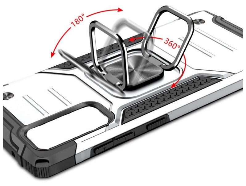 Противоударный чехол для Xiaomi Redmi 9 серебро с пластиной для магнитного автодержателя и кольцом подставкой