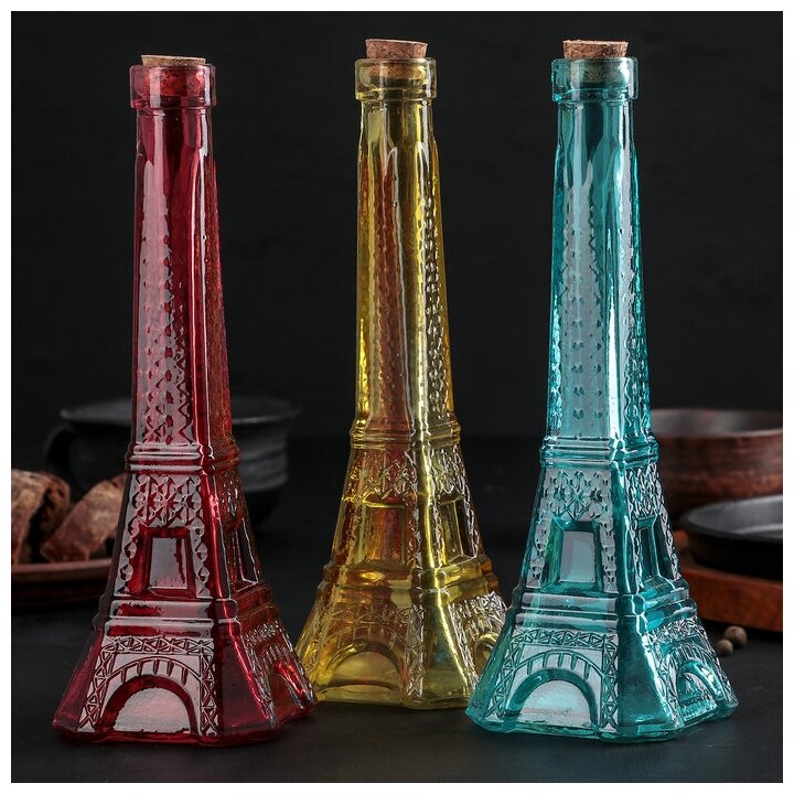 Бутыль стеклянная для масла Доляна «Париж», 250 мл, h=24 см, цвет микс