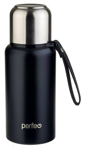 Термос PERFEO для напитков с глухой пробкой, ситечком, ремешком, объем 0,5 л, черный (PF_C3704)