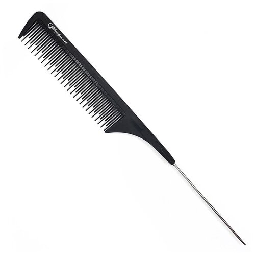 Gera Professional, Расческа карбоновая для стрижки волос GPR00304, металлический хвостик, цвет черный