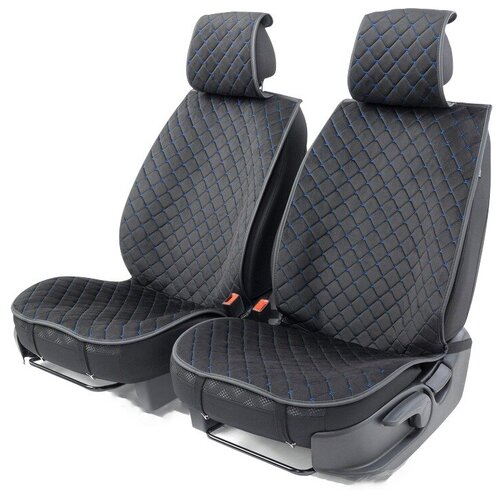 Накидки на передние сиденья Car Performance CUS-1012 BK/BL, 2 шт, алькантара, поролон 8 мм, чёрн./синий