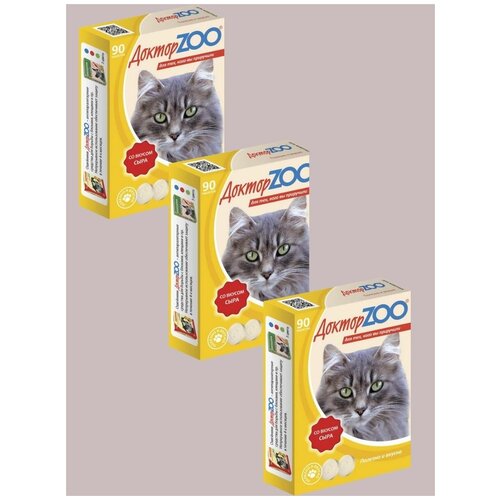 Мультивитаминное лакомство для кошек Доктор ZOO Сыр, комплект из 3 уп по 90 таб.