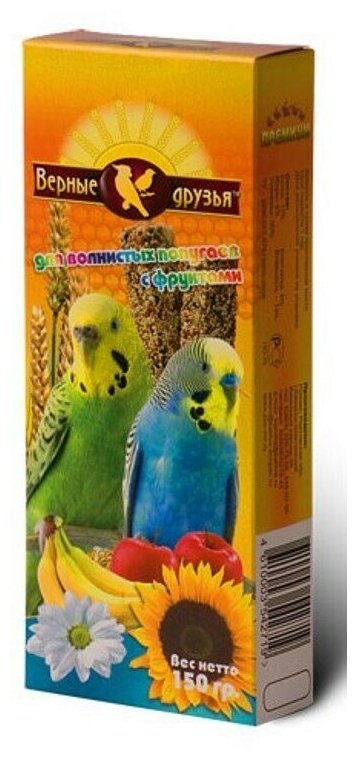 Лакомство Верные друзья дволн. попугаев с фруктами 150гр (две палочки) 115