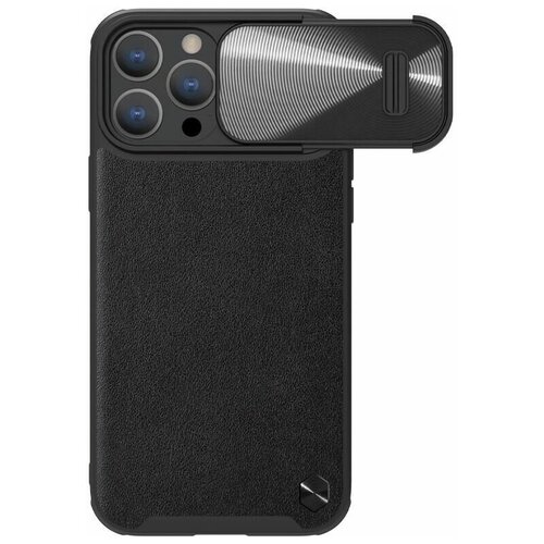 Противоударный кожаный чехол с защитой камеры Nillkin Camshield Leather Case S (magnetic case )для Apple iPhone 14 Pro Max, черный
