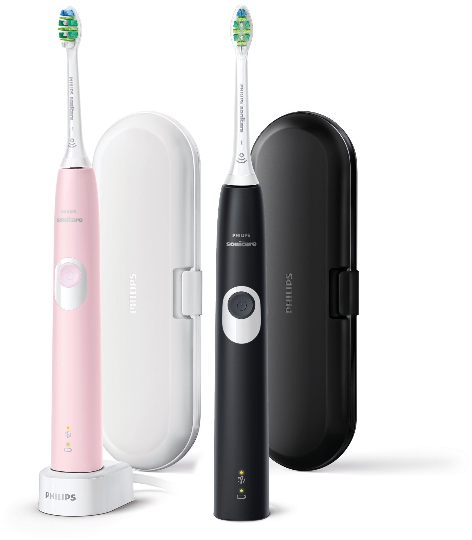 Электрическая звуковая зубная щетка Philips Sonicare ProtectiveClean 4300 HX6800/35, набор из 2 штук, розовый/черный - фотография № 1