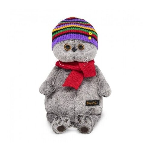 Мягкая игрушка Basik & Co Басик в полосатой шапке с шарфом 30 см игрушка мягкая кот басик в полосатой шапке с шарфом 22 см
