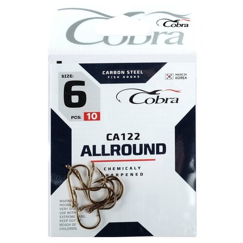 крючки cobra allround ca122 6 10 шт Крючки Cobra ALLROUND, серия CA122, № 6, 10 шт.