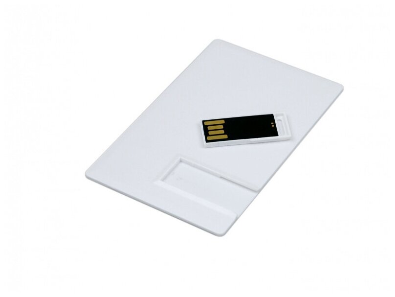 Выдвижная флешка пластиковая карта для нанесения логотипа (16 Гб / GB USB 2.0 Белый card3 Flash drive KR016)