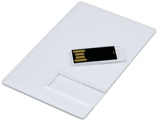 Выдвижная флешка пластиковая карта для нанесения логотипа (16 Гб / GB USB 2.0 Белый card3 Flash drive KR016)