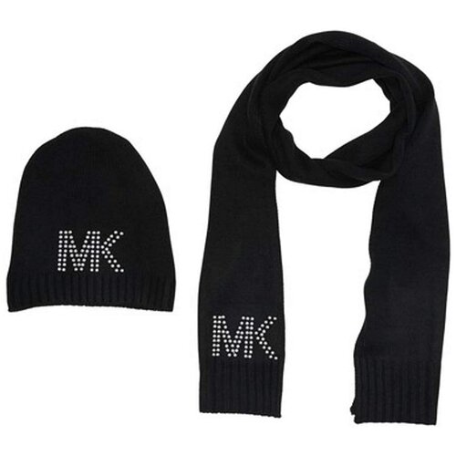 Сет Michael Kors черный шапка и шарф с лого буквами МК стразами на шапке и шарфеAccess Studded Logo Muffler/Beanie Set Black