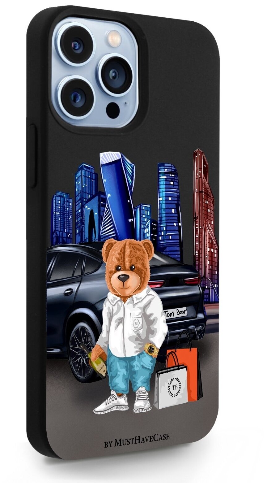 Черный силиконовый чехол MustHaveCase для iPhone 13 Pro Max Tony Moscow city/ Тони Москва Сити для Айфон 13 Про Макс