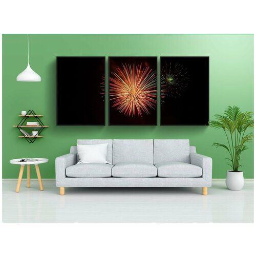 фото Набор модулных постеров для интерьера "фейерверк, новый год, партия" 60x90 см. в тубусе, без рамки lotsprints