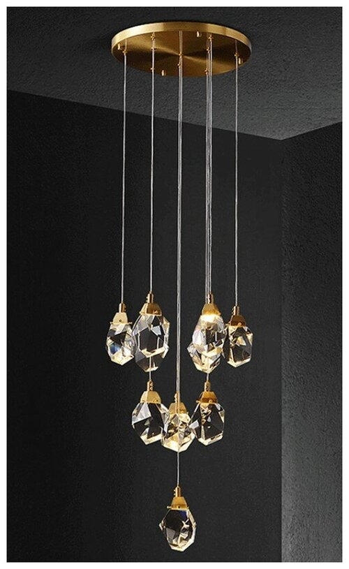 Подвесной светильник Sofitroom Diamante Gold на круге / LED 10 светильников потолочных / плафон стекло, металл цвет золотой / люстра светодиодная