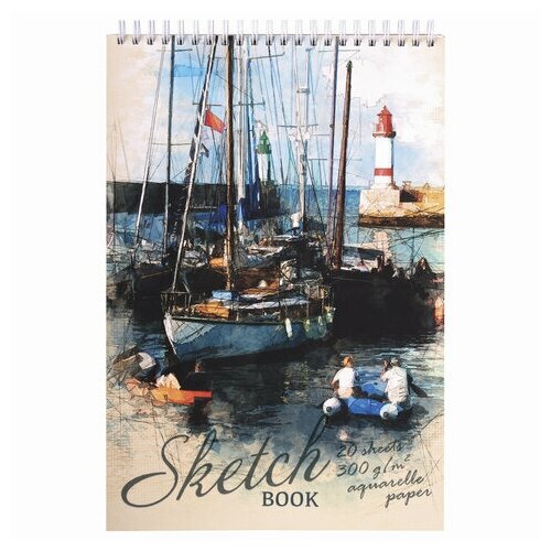 Скетчбук, рисовальная бумага 300 г/м2, 195х300 мм, 20 л, гребень, SoftTouch, брайль, 