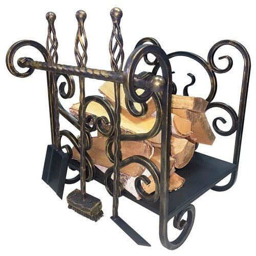 Дровница с каминным набором Ладья золото