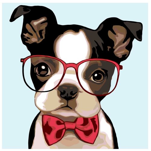 фото Картина по номерам, "живопись по номерам", 72 x 72, a199, бульдог, пёс, животное, очки, собака, галстук- бабочка